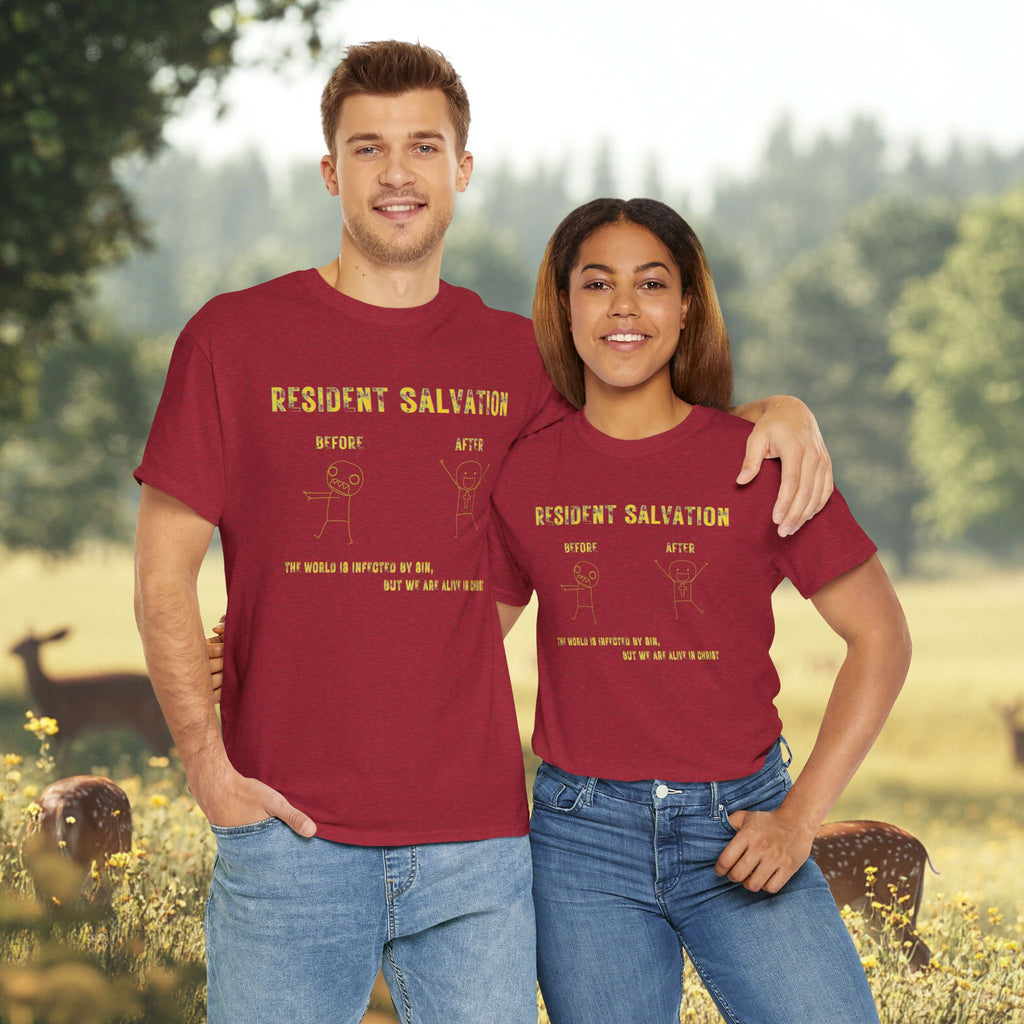 Resident Salvation T-Shirt –THE WORLD IS INFECTED BY SIN, BUT WE ARE ALIVE IN CHRIST
