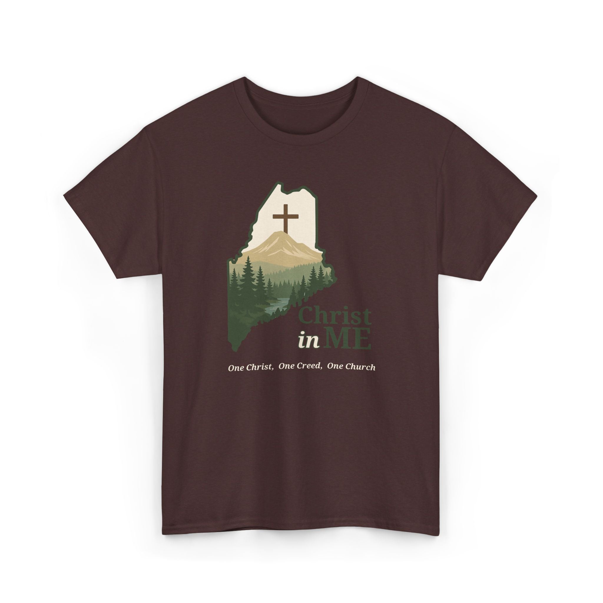 Christ in ME Christian T-Shirt Maine State Outline – Bold Faith - One Christ, One Creed, One Church