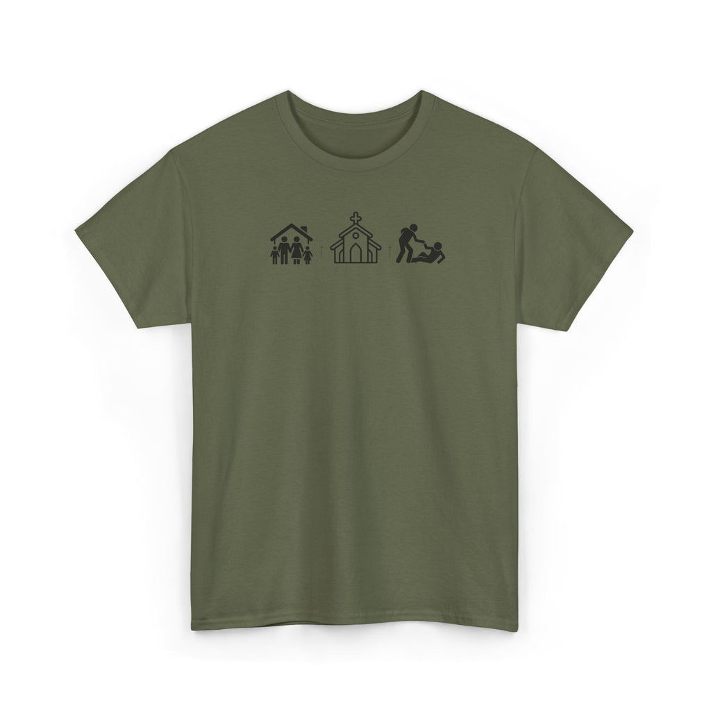 Build Your Family Go To Church Love Your Neighbor T-Shirt – Christian Faith-Based Tee for Men & Women