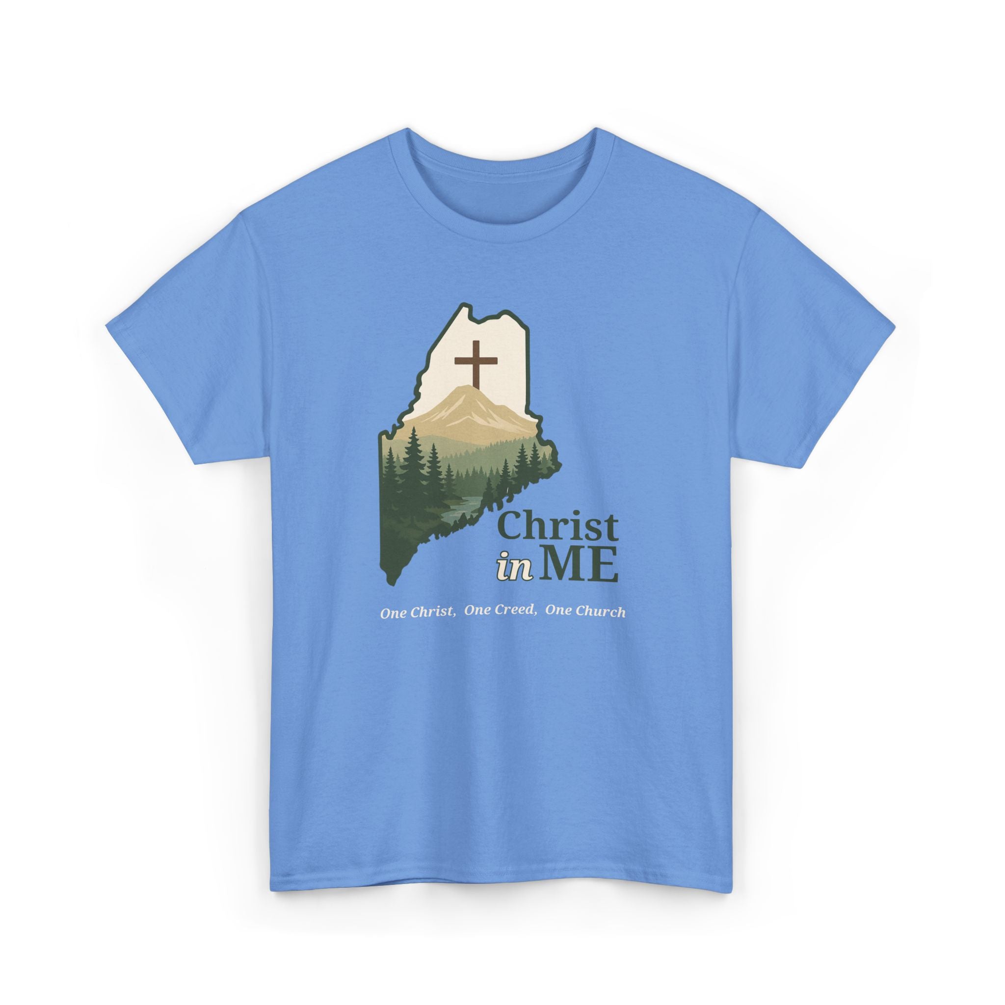 Christ in ME Christian T-Shirt Maine State Outline – Bold Faith - One Christ, One Creed, One Church