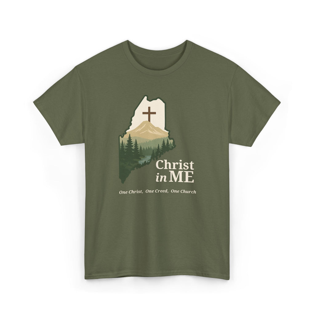 Christ in ME Christian T-Shirt Maine State Outline – Bold Faith - One Christ, One Creed, One Church