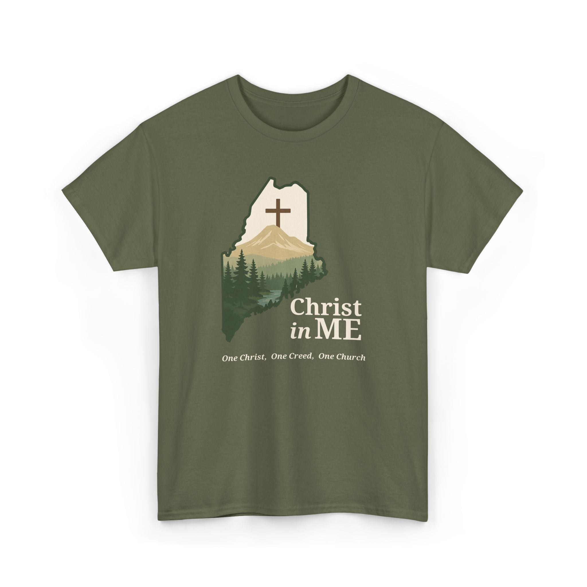 Christ in ME Christian T-Shirt Maine State Outline – Bold Faith - One Christ, One Creed, One Church