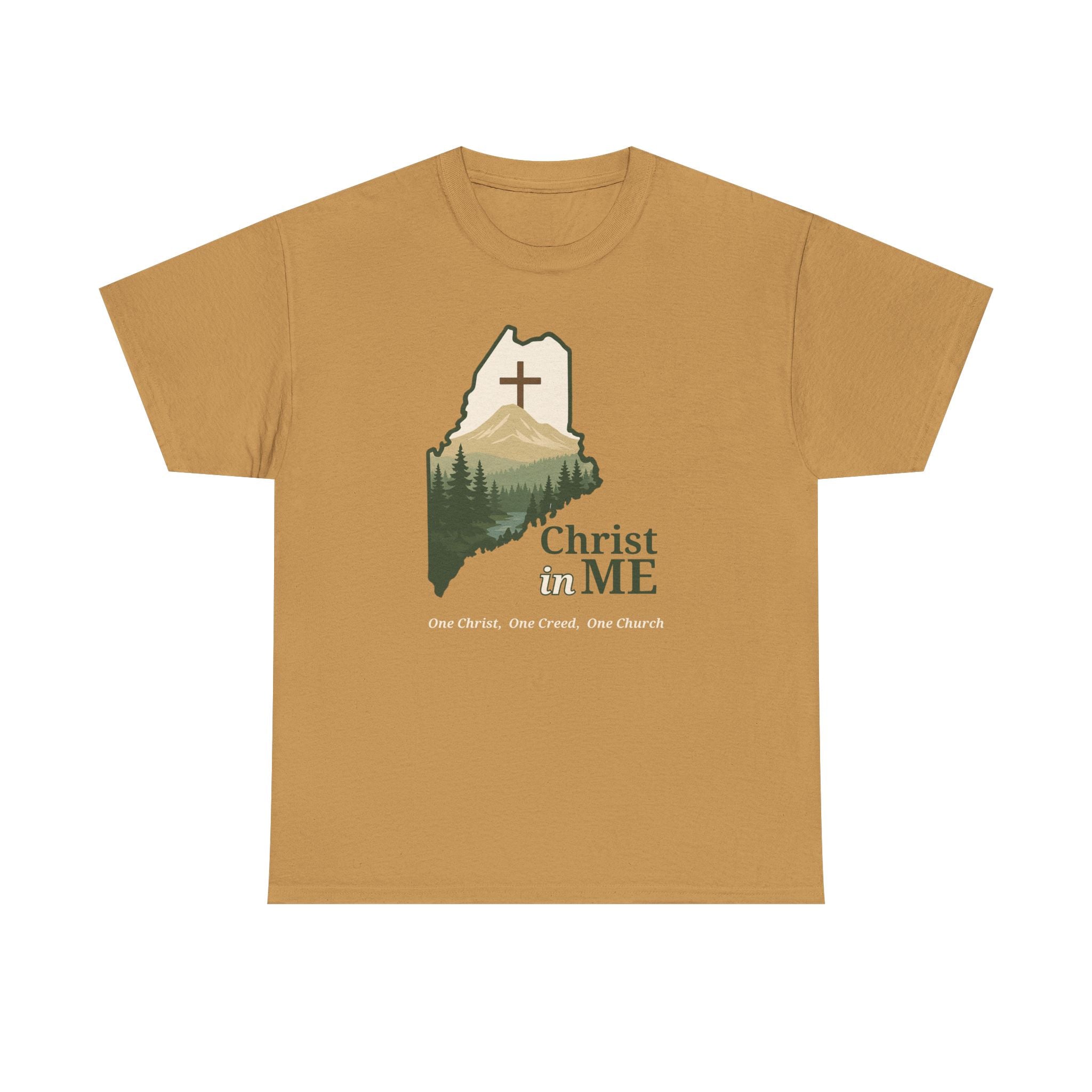 Christ in ME Christian T-Shirt Maine State Outline – Bold Faith - One Christ, One Creed, One Church