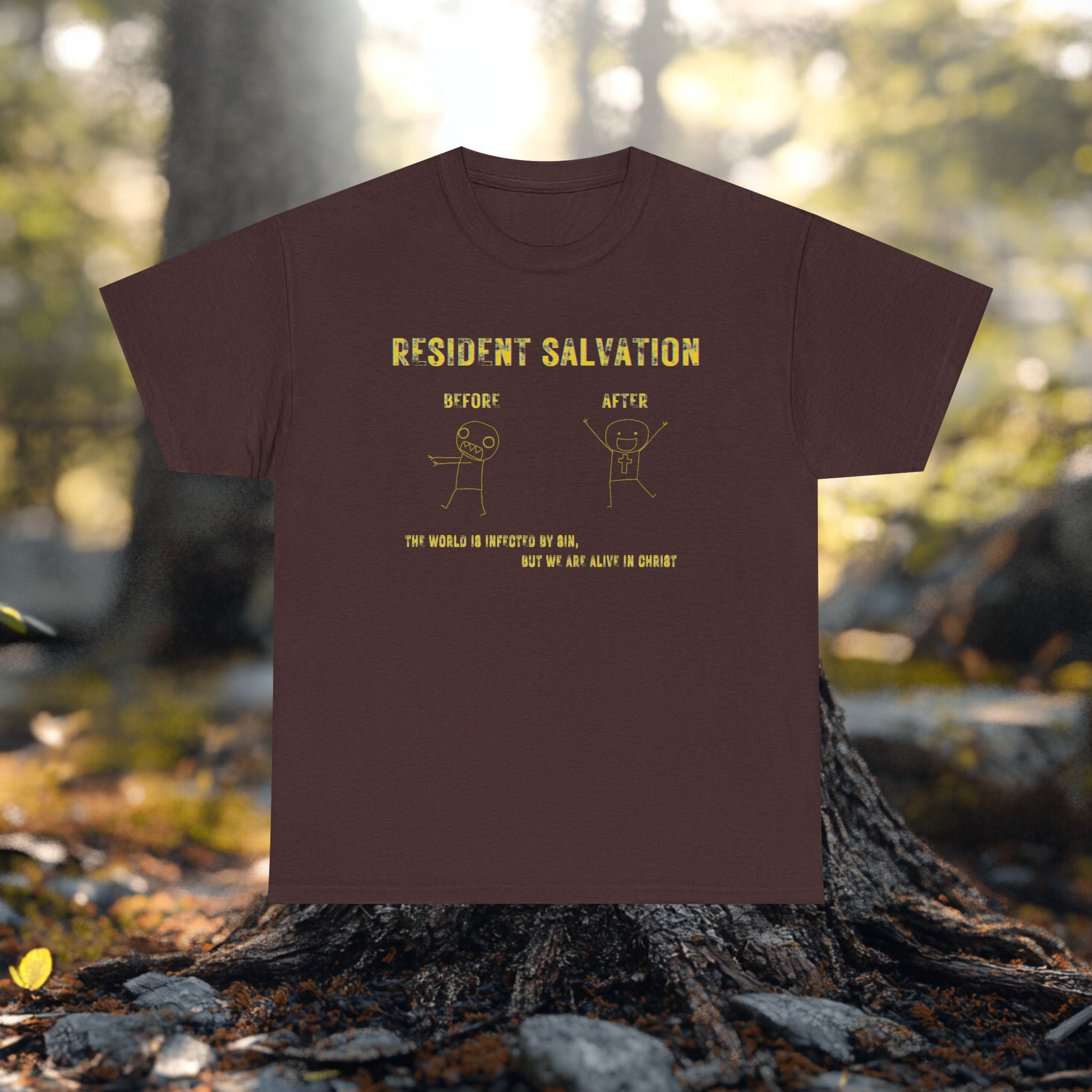 Resident Salvation T-Shirt –THE WORLD IS INFECTED BY SIN, BUT WE ARE ALIVE IN CHRIST