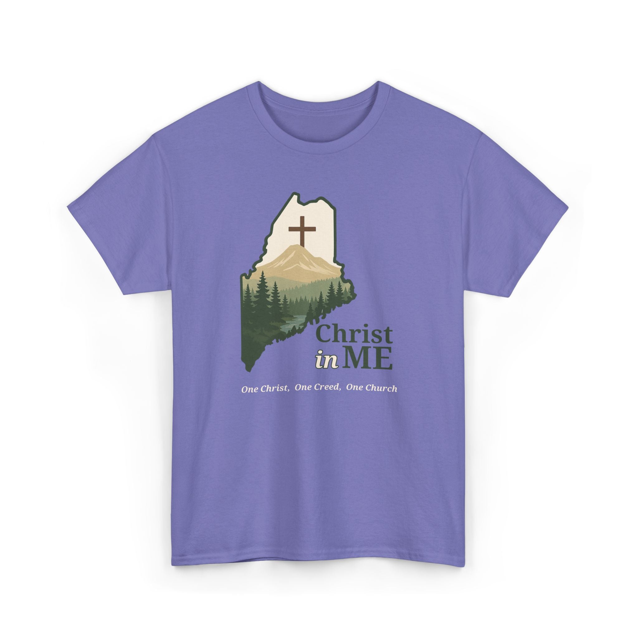 Christ in ME Christian T-Shirt Maine State Outline – Bold Faith - One Christ, One Creed, One Church