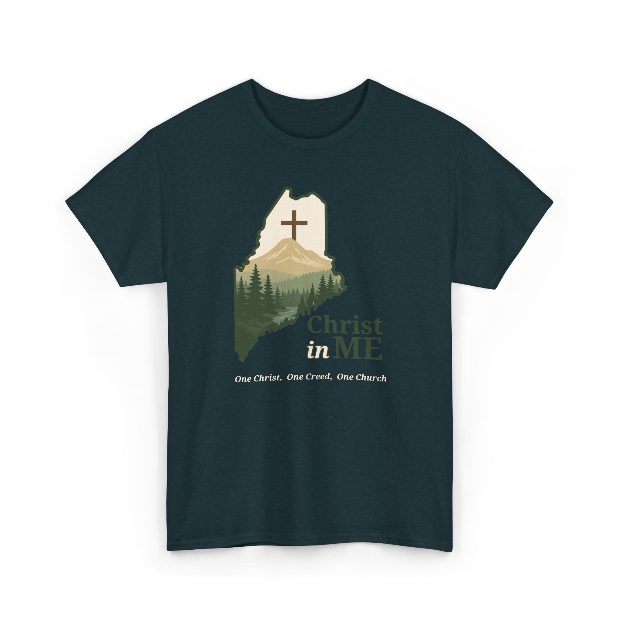 Christ in ME Christian T-Shirt Maine State Outline – Bold Faith - One Christ, One Creed, One Church
