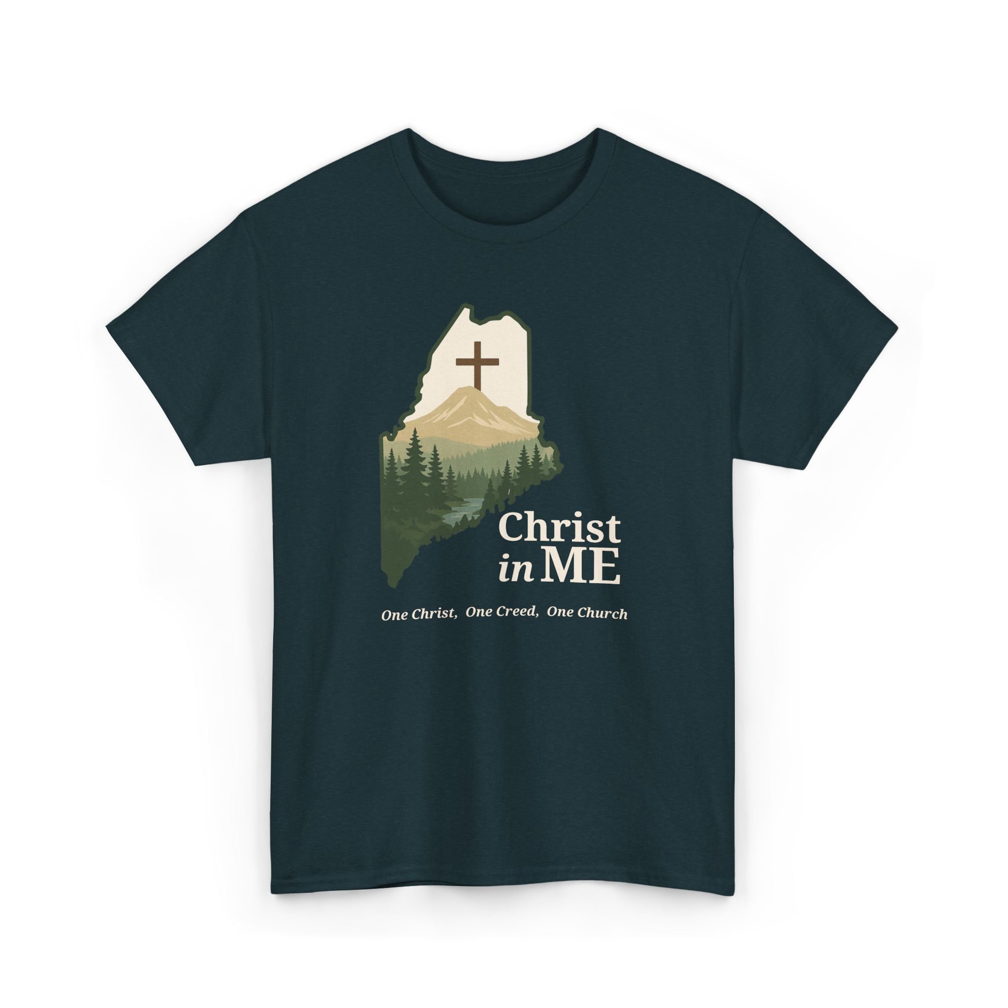 Christ in ME Christian T-Shirt Maine State Outline – Bold Faith - One Christ, One Creed, One Church