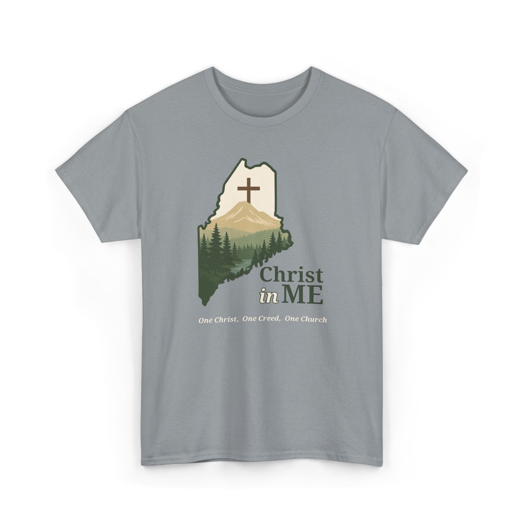 Christ in ME Christian T-Shirt Maine State Outline – Bold Faith - One Christ, One Creed, One Church