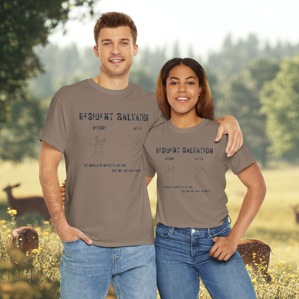 Resident Salvation T-Shirt –THE WORLD IS INFECTED BY SIN, BUT WE ARE ALIVE IN CHRIST