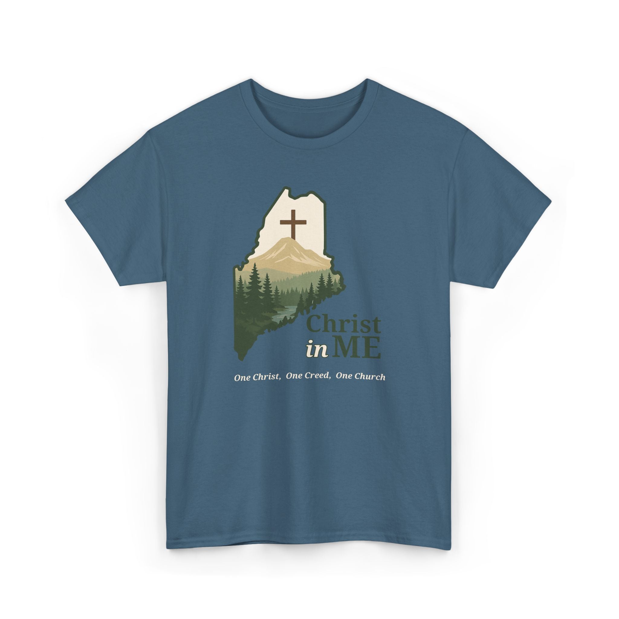 Christ in ME Christian T-Shirt Maine State Outline – Bold Faith - One Christ, One Creed, One Church