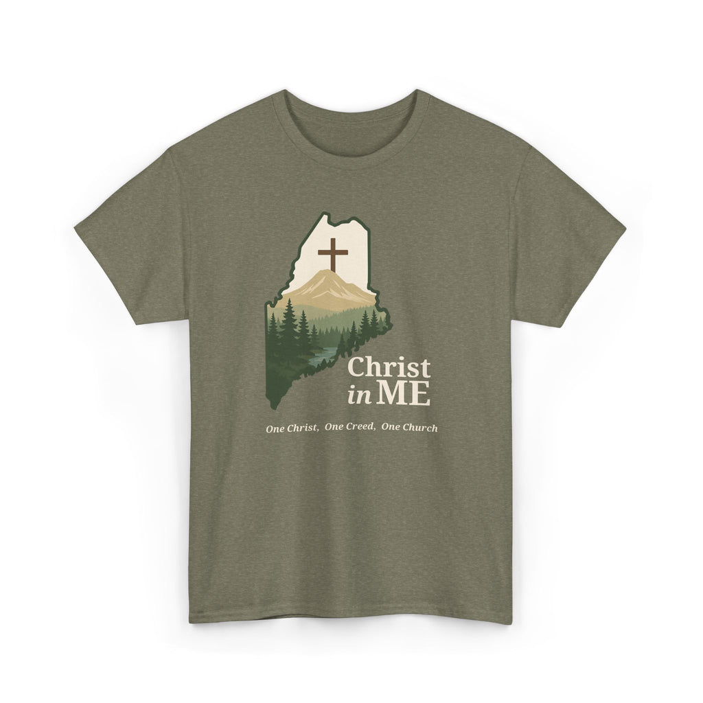 Christ in ME Christian T-Shirt Maine State Outline – Bold Faith - One Christ, One Creed, One Church