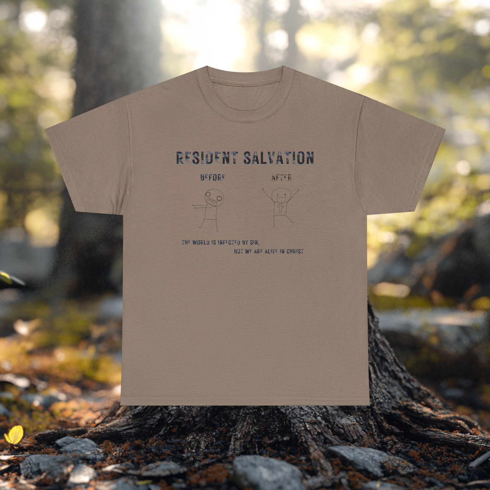 Resident Salvation T-Shirt –THE WORLD IS INFECTED BY SIN, BUT WE ARE ALIVE IN CHRIST