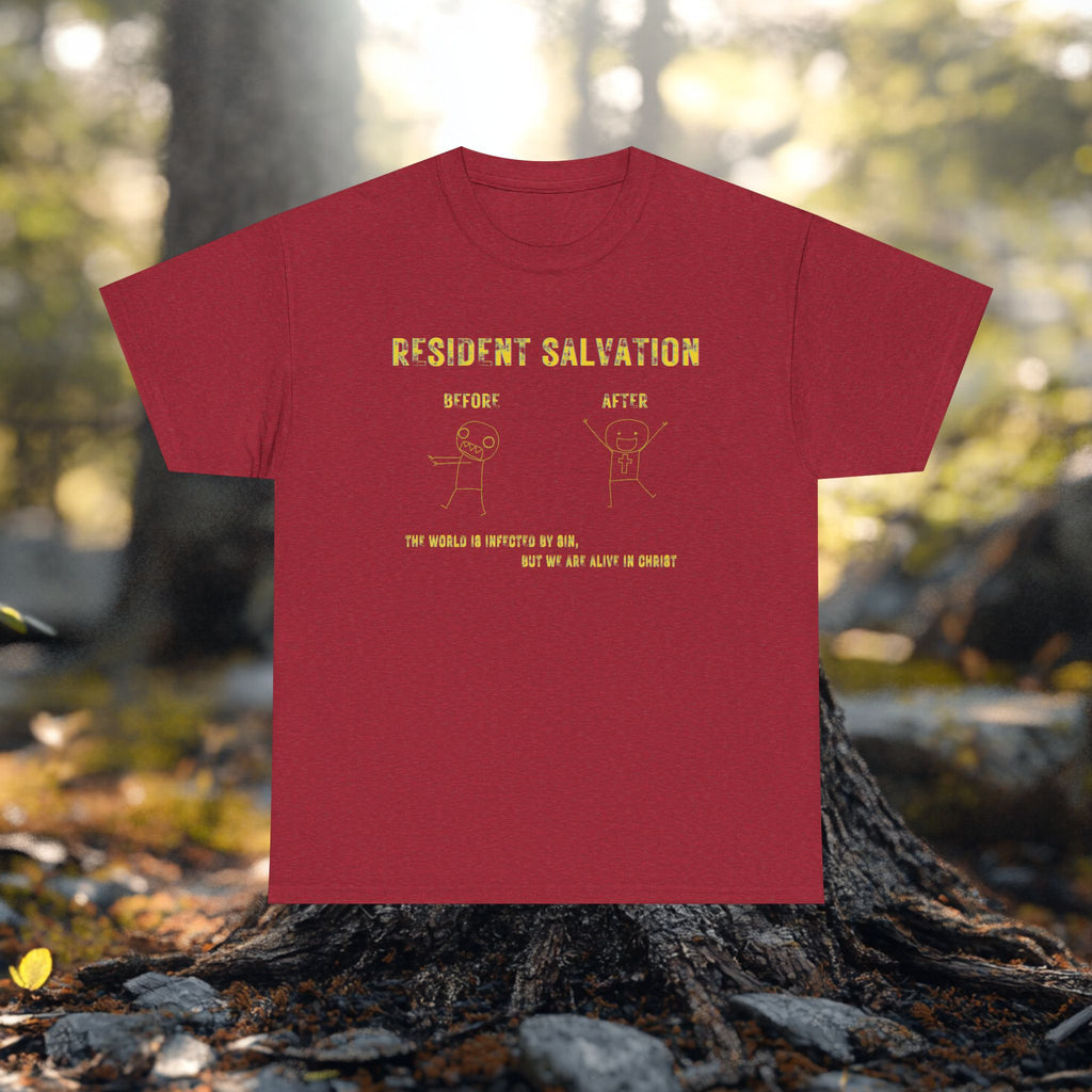 Resident Salvation T-Shirt –THE WORLD IS INFECTED BY SIN, BUT WE ARE ALIVE IN CHRIST