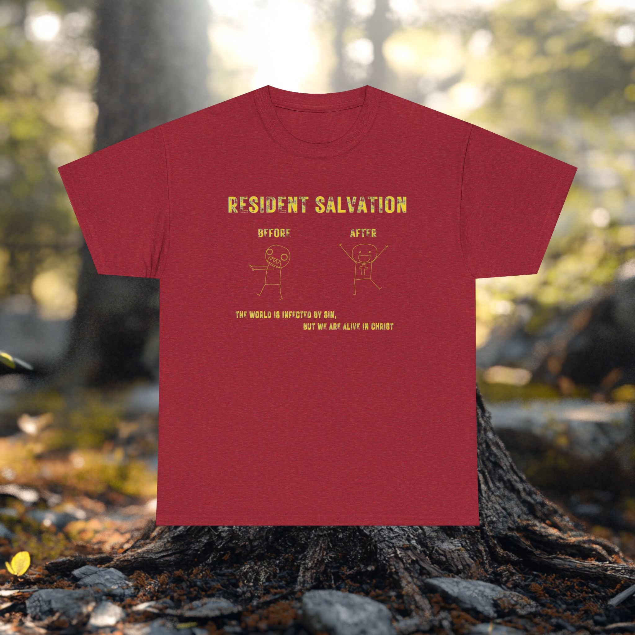 Resident Salvation T-Shirt –THE WORLD IS INFECTED BY SIN, BUT WE ARE ALIVE IN CHRIST