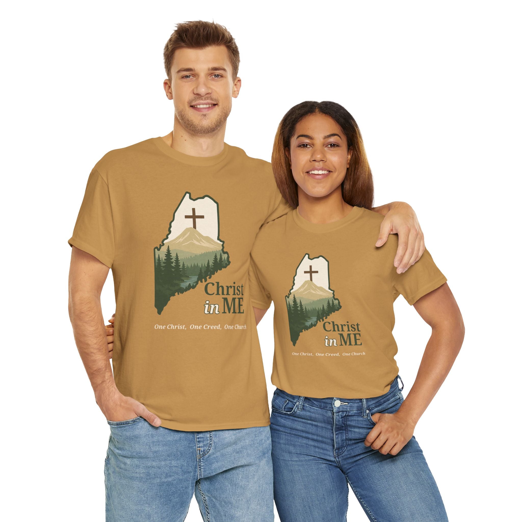 Christ in ME Christian T-Shirt Maine State Outline – Bold Faith - One Christ, One Creed, One Church
