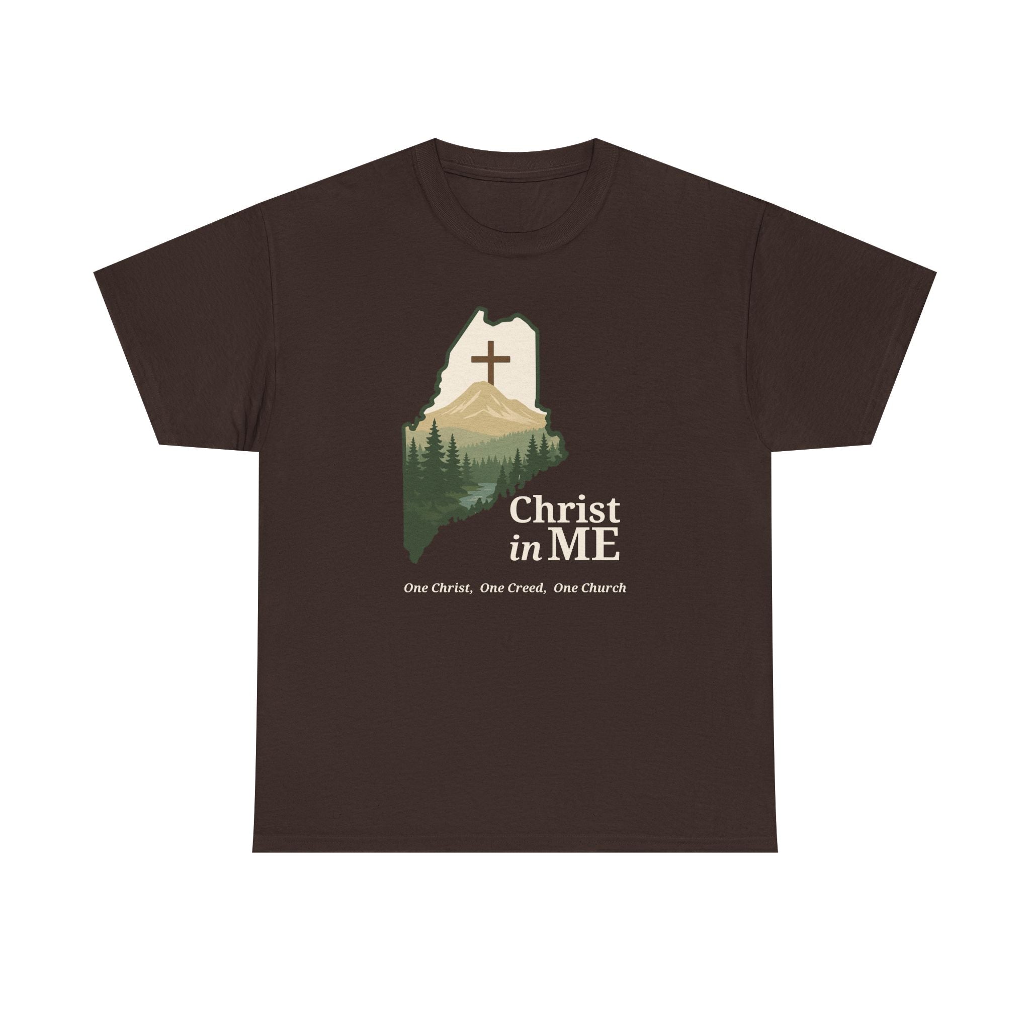 Christ in ME Christian T-Shirt Maine State Outline – Bold Faith - One Christ, One Creed, One Church