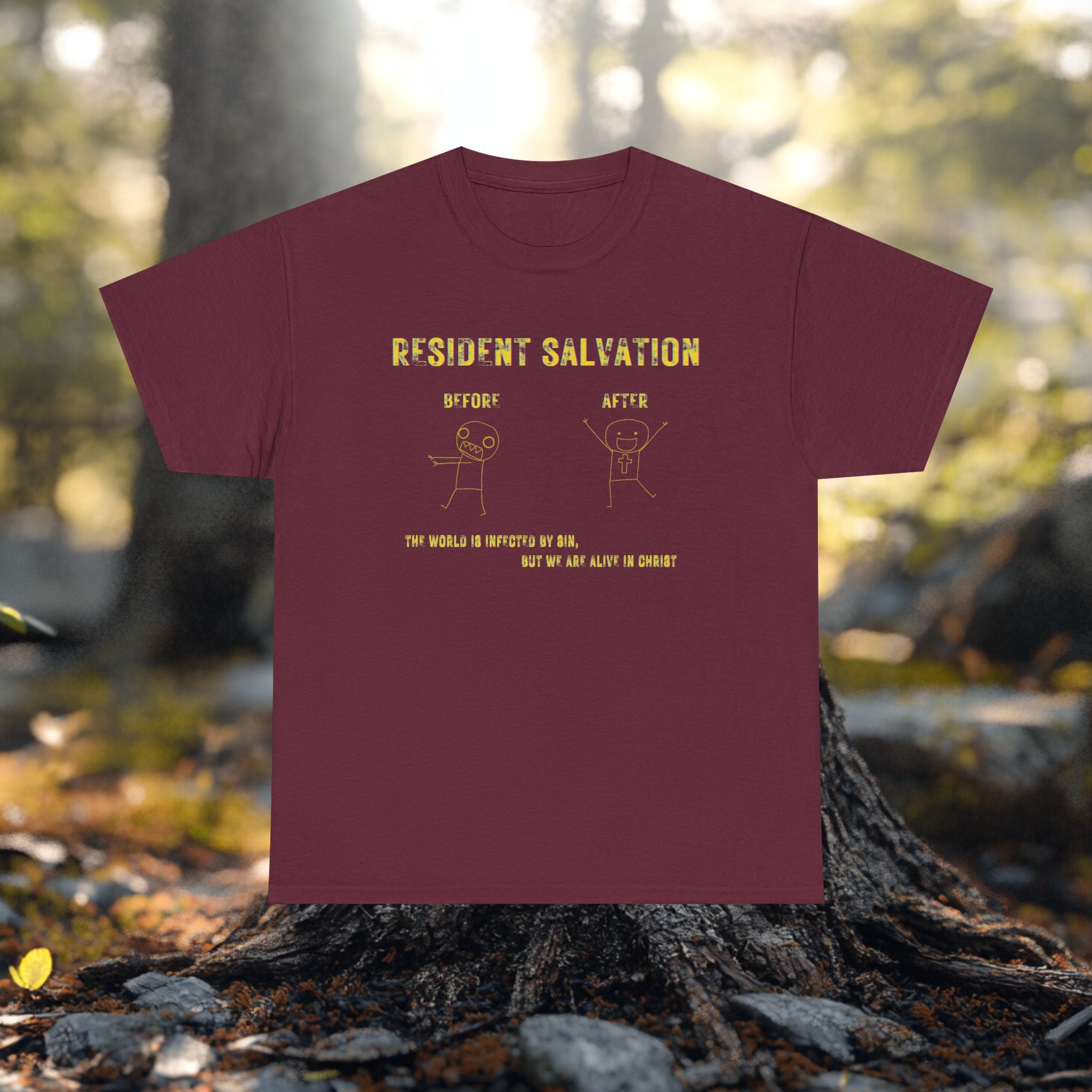 Resident Salvation T-Shirt –THE WORLD IS INFECTED BY SIN, BUT WE ARE ALIVE IN CHRIST