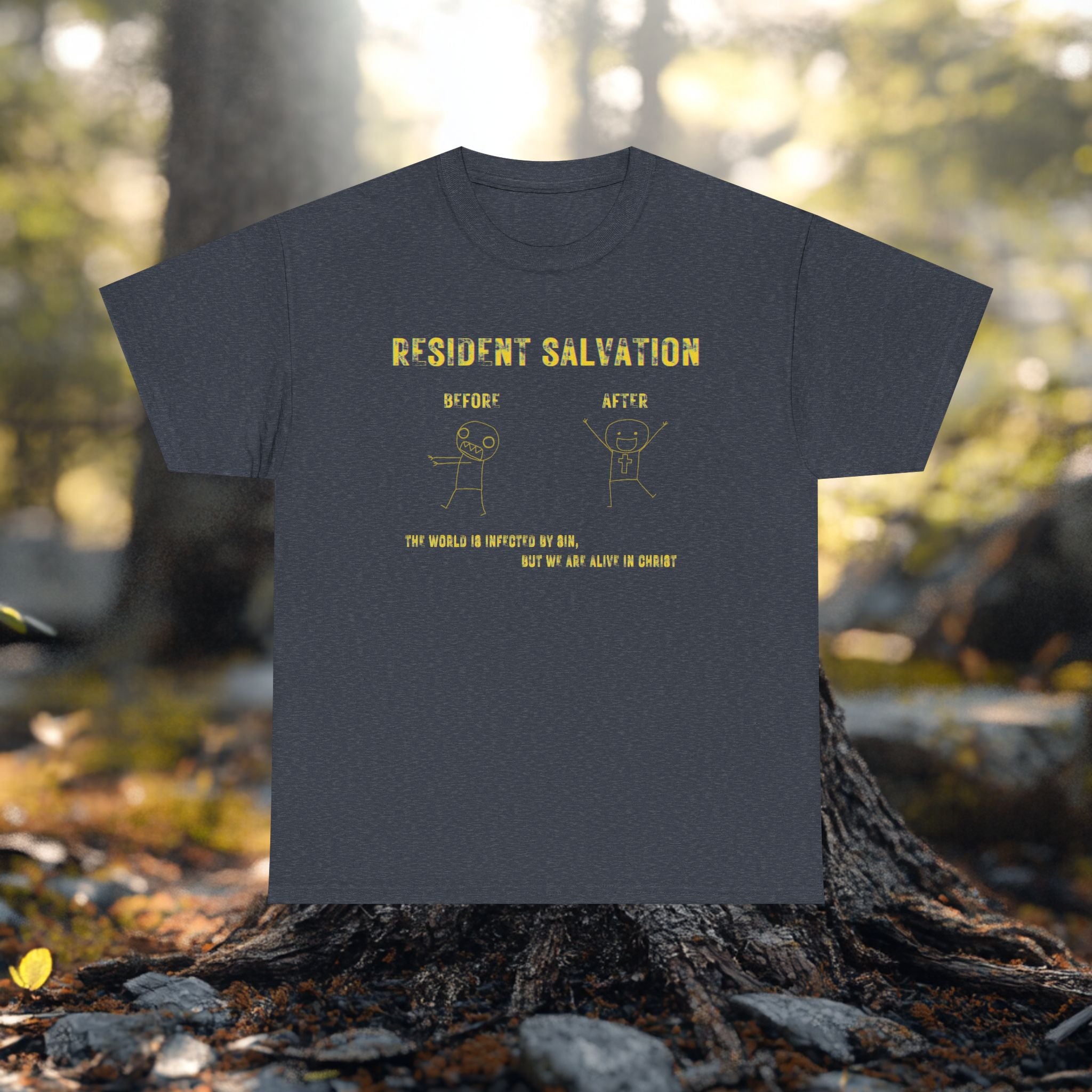 Resident Salvation T-Shirt –THE WORLD IS INFECTED BY SIN, BUT WE ARE ALIVE IN CHRIST