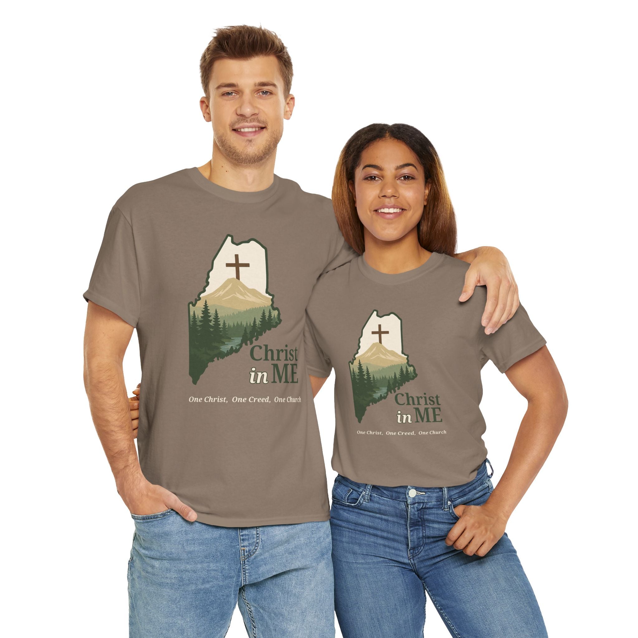 Christ in ME Christian T-Shirt Maine State Outline – Bold Faith - One Christ, One Creed, One Church