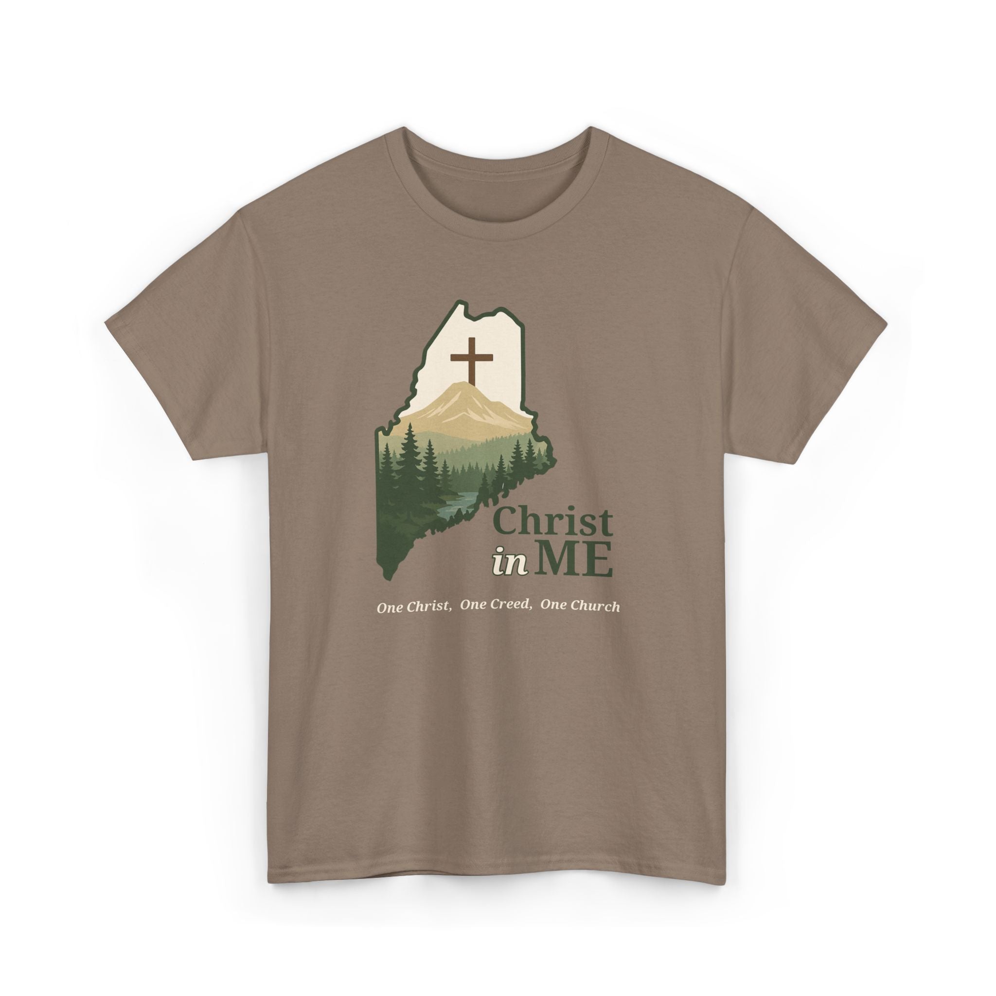 Christ in ME Christian T-Shirt Maine State Outline – Bold Faith - One Christ, One Creed, One Church